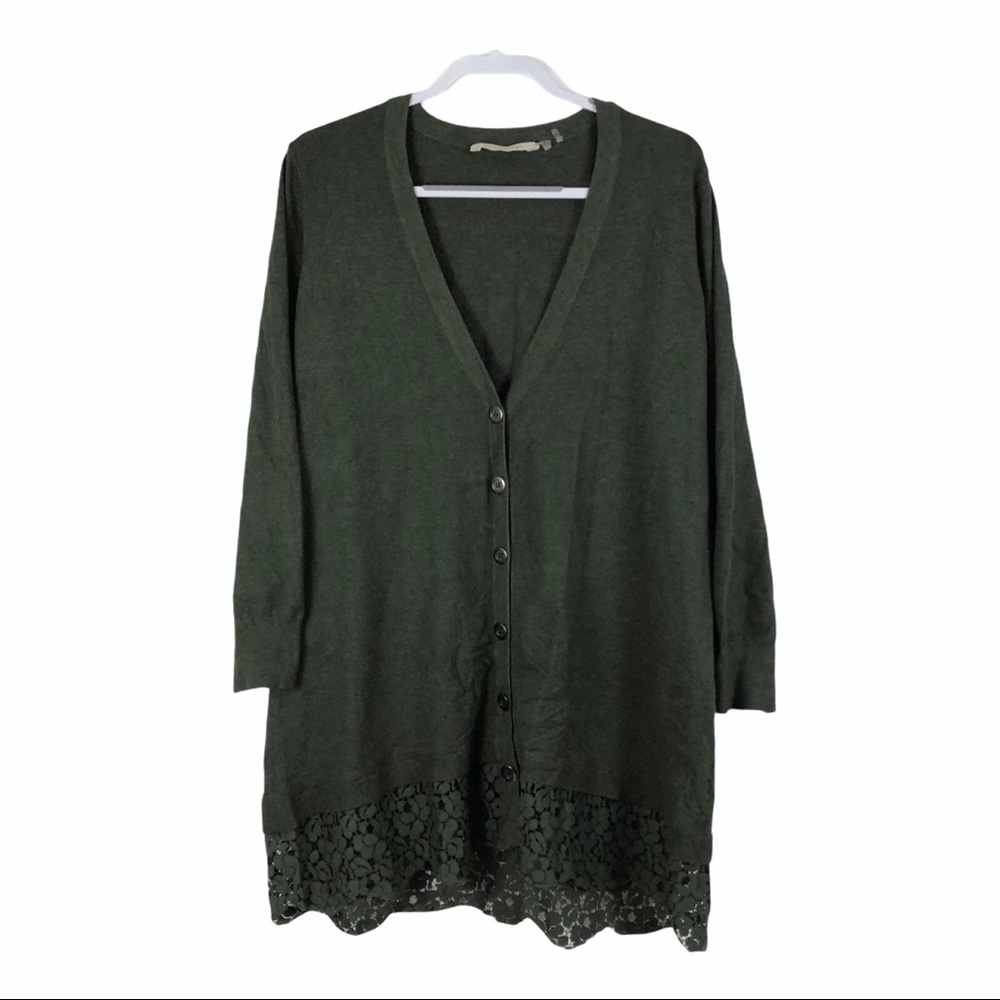 Soft Surroundings Spruce Green Lace Hem Cardigan